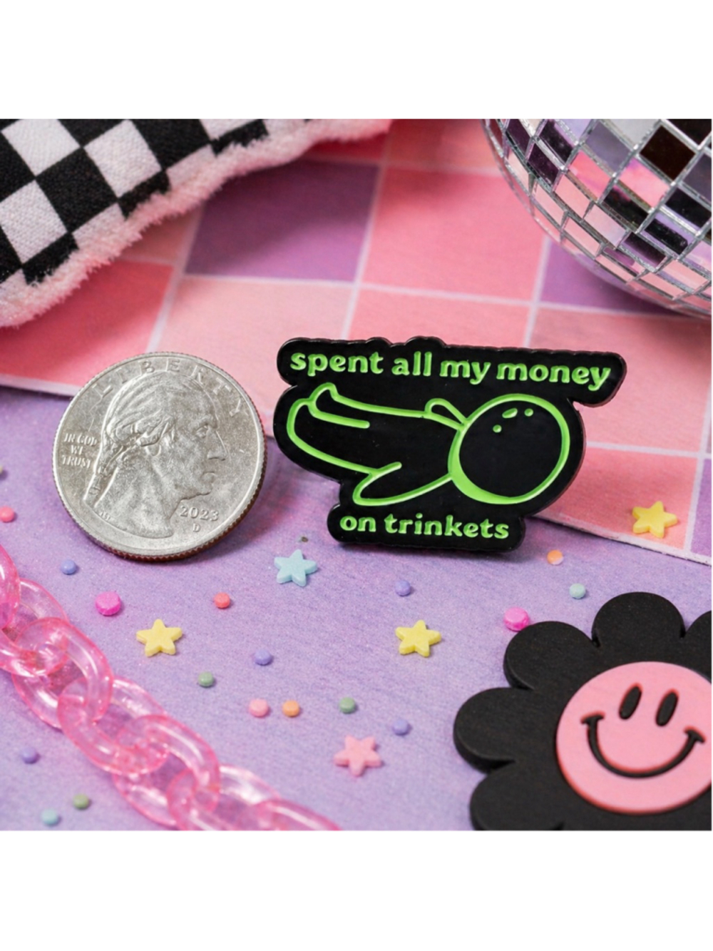 Spent All My Money on Trinkets Funny Enamel Pin Sarcastic Quote Lapel Pin